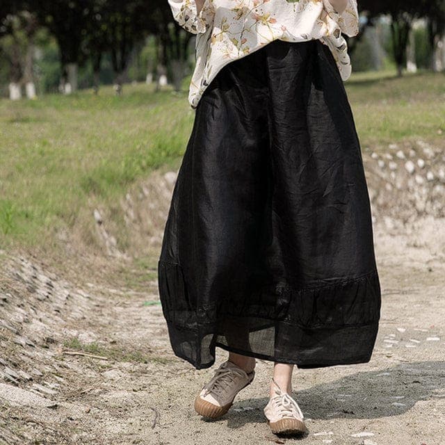 Black Linen Midi Skirt Buddhatrends