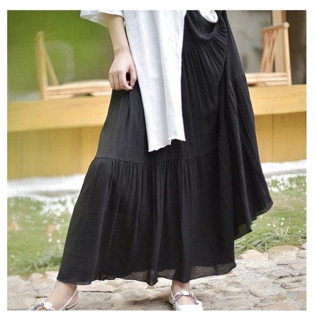 Flowy High Waist Cotton Linen Skirt Buddhatrends