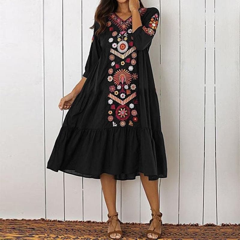 Daisy Bohemian Floral Midi Dress Buddhatrends