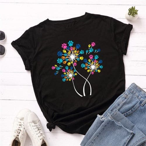 Paw Petals Dandelion Cotton T-Shirt Buddhatrends