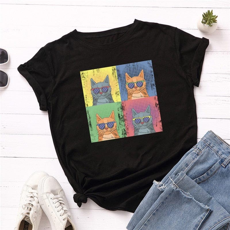 Graphic Kitten O Neck Tee Buddhatrends