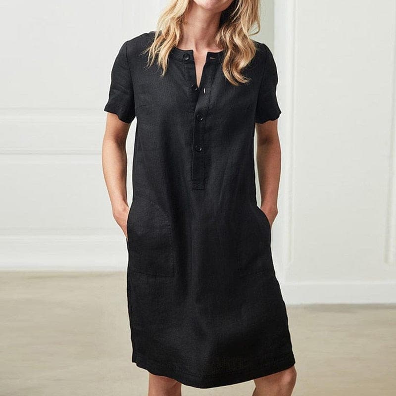 Pure Modesty Short Sleeve Button Dress Buddhatrends