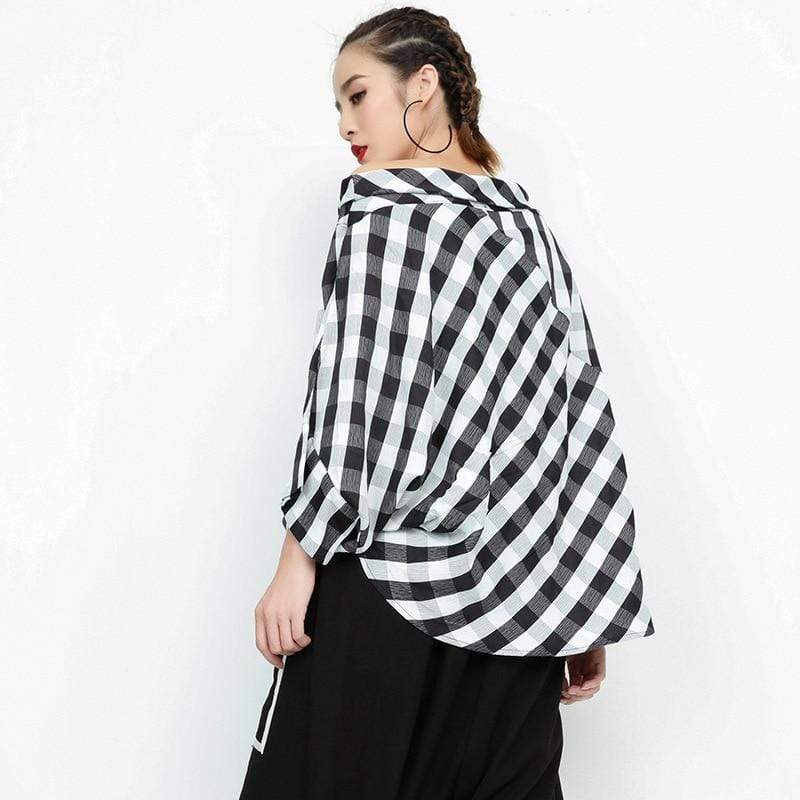 Black & White Plaid Slash Neck Top | Millennials Buddhatrends