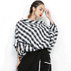 Black & White Plaid Slash Neck Top | Millennials Buddhatrends