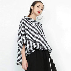 Black & White Plaid Slash Neck Top | Millennials Buddhatrends