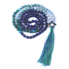 Blue Lotus Amazonite & Lapis Lazuli 108 Mala Beads Buddhatrends