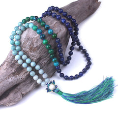 Blue Lotus Amazonite & Lapis Lazuli 108 Mala Beads Buddhatrends