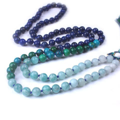 Blue Lotus Amazonite & Lapis Lazuli 108 Mala Beads Buddhatrends