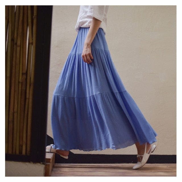 Flowy High Waist Cotton Linen Skirt Buddhatrends