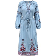 Boho Chic Blue & Red Embroidered Dress Buddhatrends