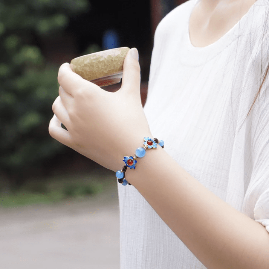 Blue Sunflower Chalcedony Stone Bracelet - Buddhatrends