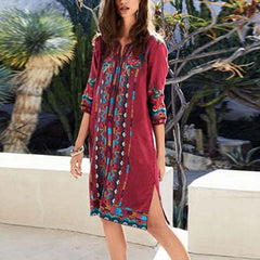 Bohemian 3/4 Sleeve Printed Dress Buddhatrends