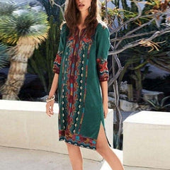 Bohemian 3/4 Sleeve Printed Dress Buddhatrends