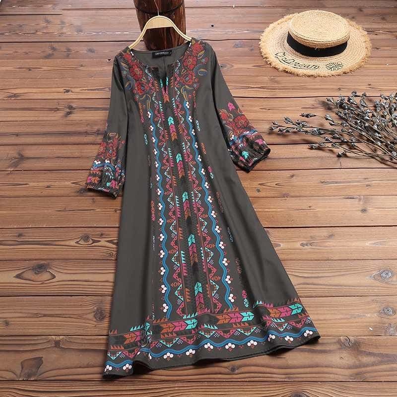 Bohemian 3/4 Sleeve Printed Dress Buddhatrends