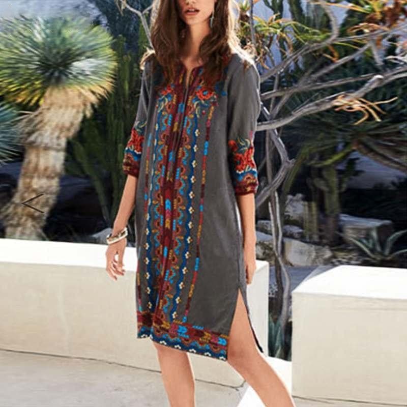 Bohemian 3/4 Sleeve Printed Dress Buddhatrends