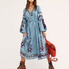 Boho Chic Blue & Red Embroidered Dress Buddhatrends