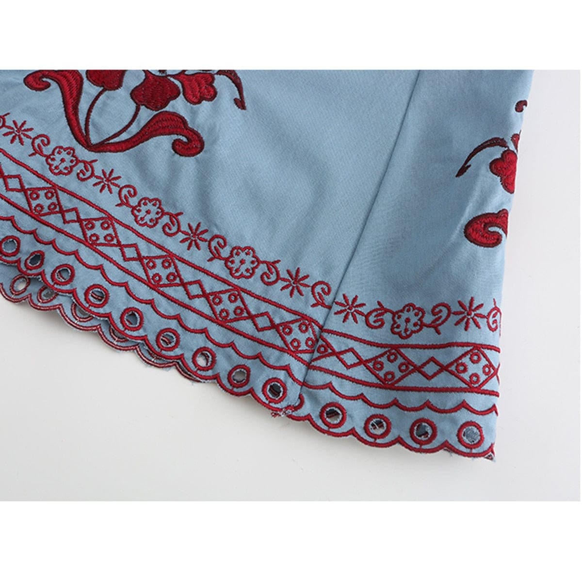 Boho Chic Blue & Red Embroidered Dress Buddhatrends