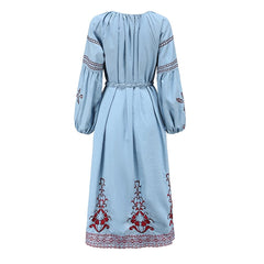 Boho Chic Blue & Red Embroidered Dress Buddhatrends