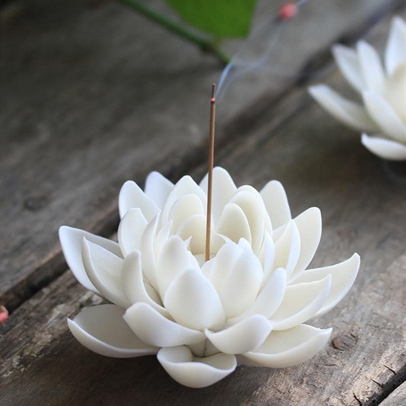 Ceramic White Lotus Incense Burner Buddhatrends