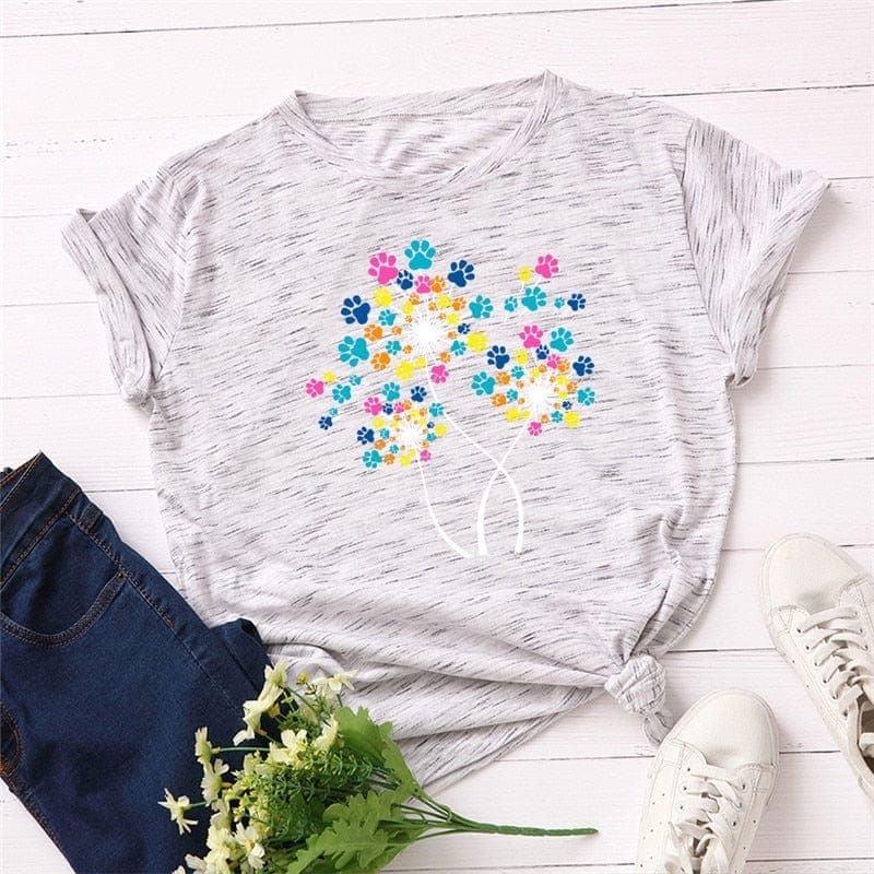 Paw Petals Dandelion Cotton T-Shirt Buddhatrends