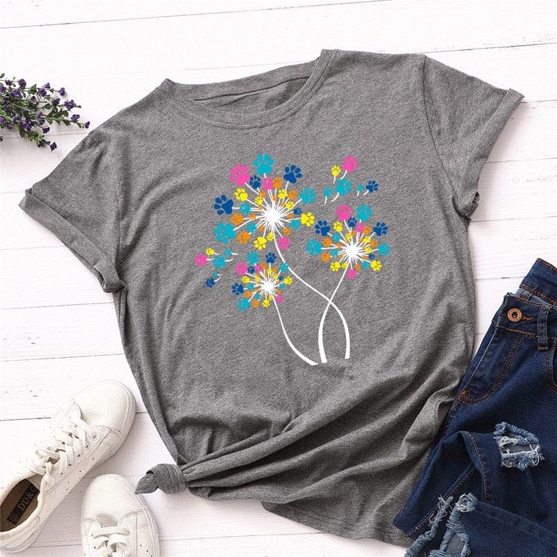 Paw Petals Dandelion Cotton T-Shirt Buddhatrends