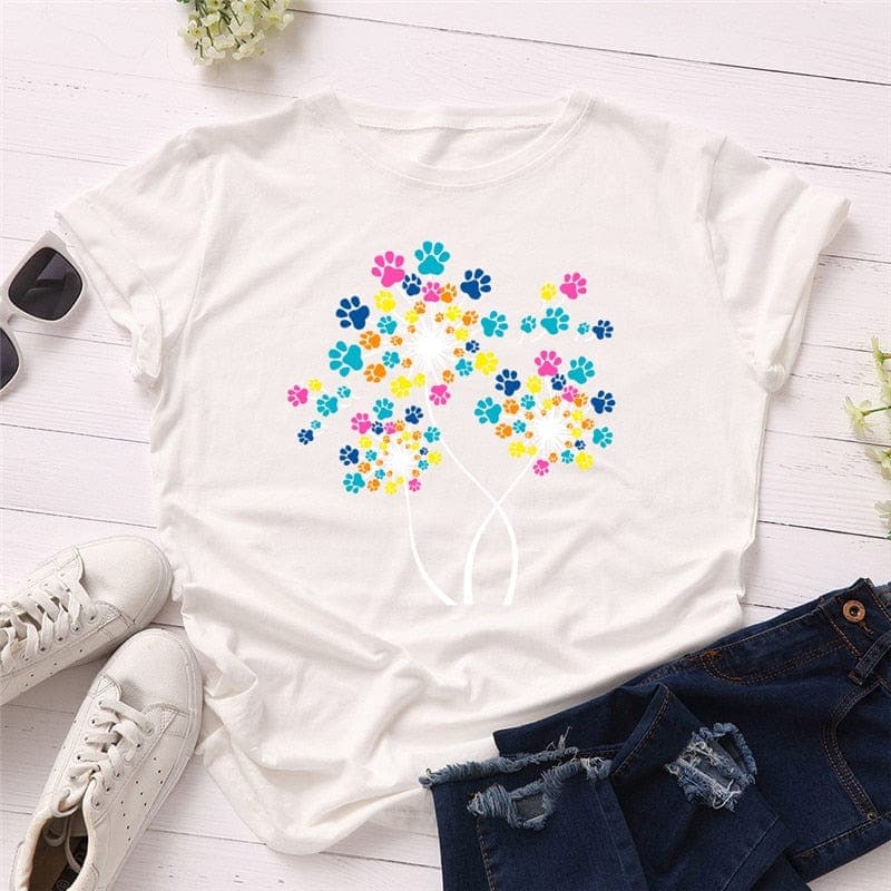 Paw Petals Dandelion Cotton T-Shirt Buddhatrends