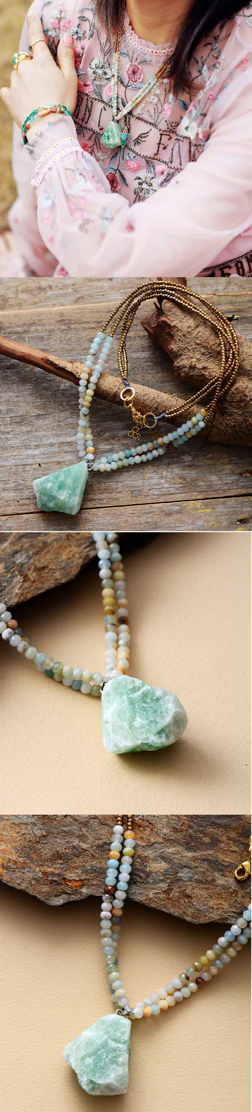 Double Layer Amazonite Pendant Necklace Buddhatrends