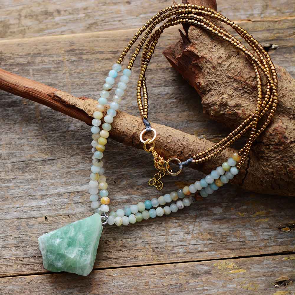 Double Layer Amazonite Pendant Necklace Buddhatrends