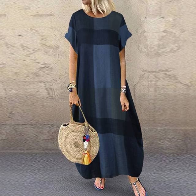 Bohemian Check Maxi T-shirt Dress Buddhatrends