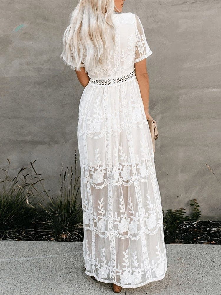 Boho Embroidered Lace Maxi Dress Buddhatrends