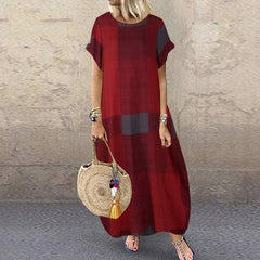 Bohemian Check Maxi T-shirt Dress Buddhatrends