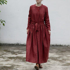 Loose Linen Chines Style Dress | Lotus Buddhatrends