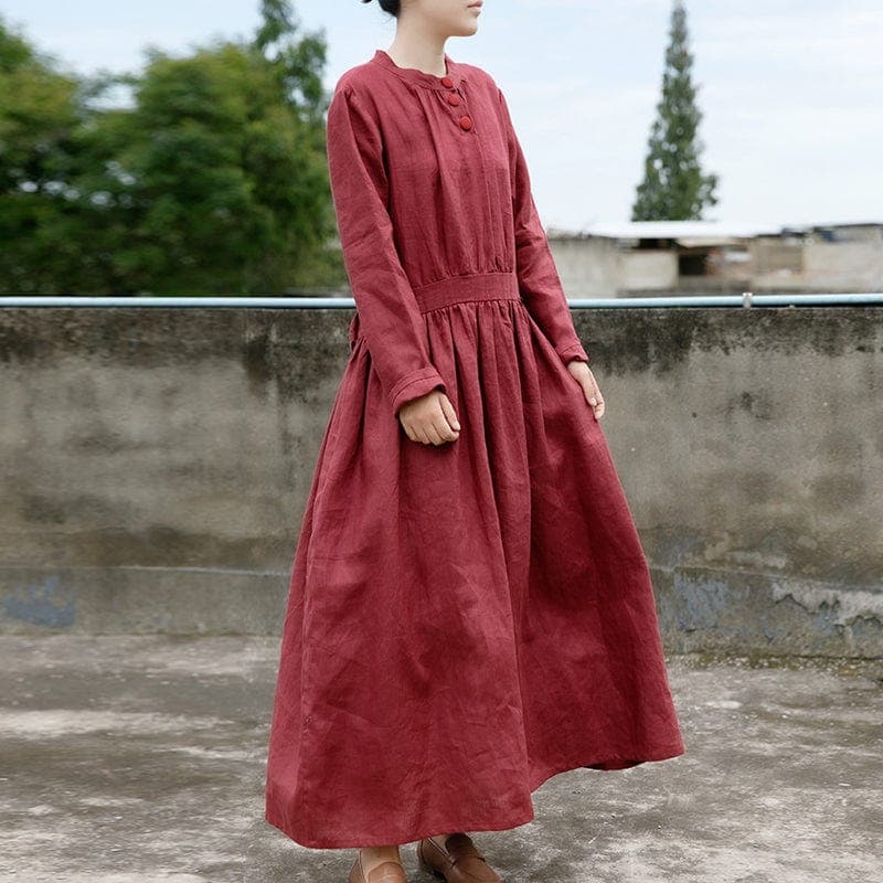 Loose Linen Chines Style Dress | Lotus Buddhatrends