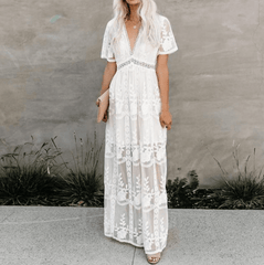 Boho Embroidered Lace Maxi Dress Buddhatrends