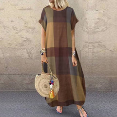 Bohemian Check Maxi T-shirt Dress Buddhatrends