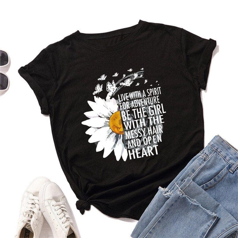 Daisy Printed O Neck Tee Buddhatrends