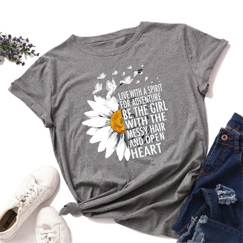 Daisy Printed O Neck Tee Buddhatrends