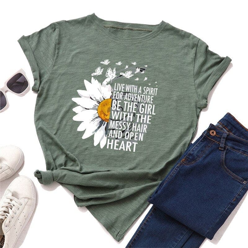 Daisy Printed O Neck Tee Buddhatrends