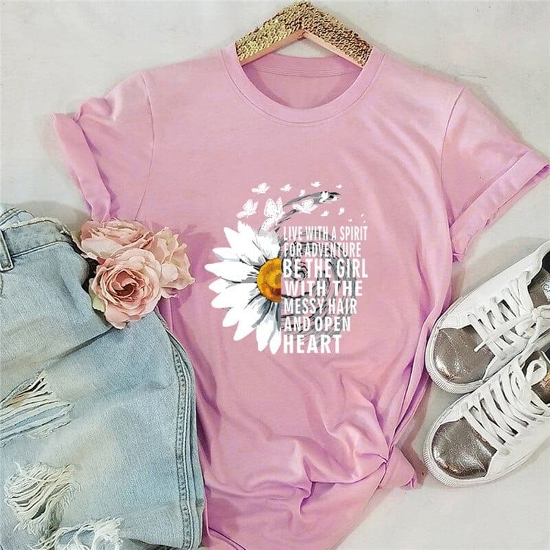 Daisy Printed O Neck Tee Buddhatrends