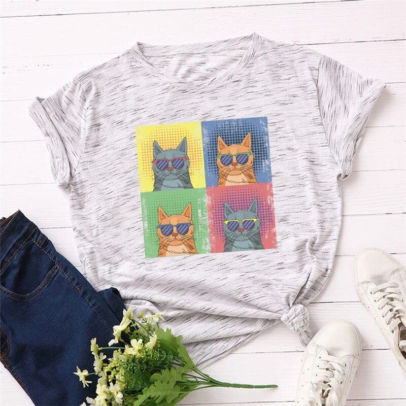 Graphic Kitten O Neck Tee Buddhatrends