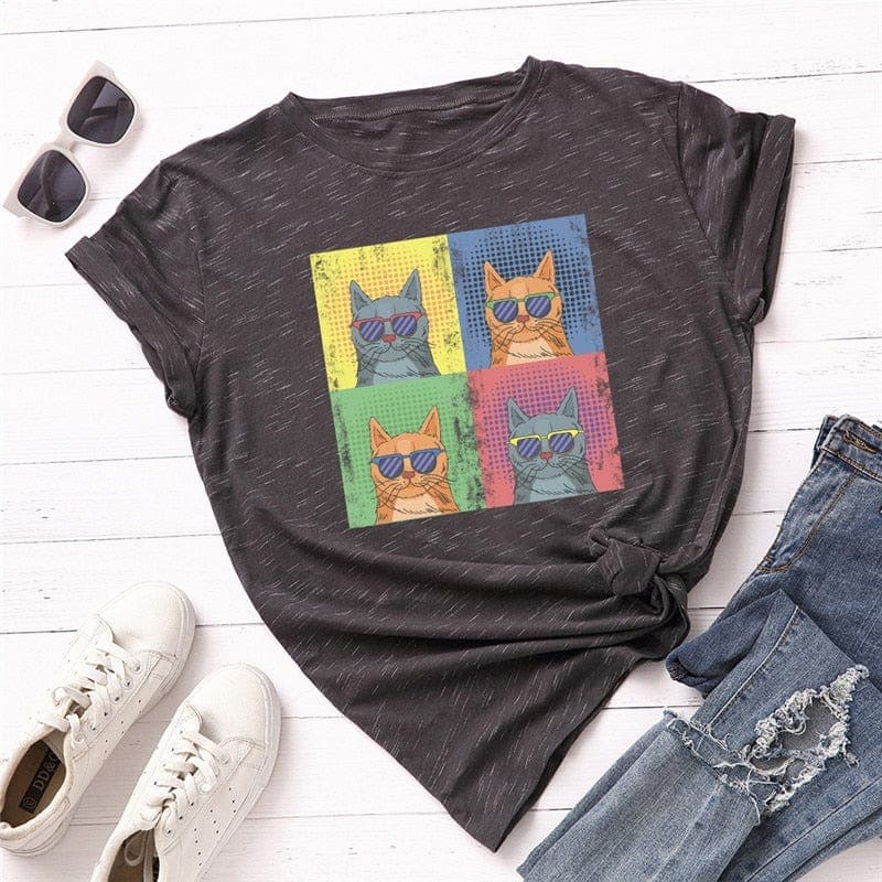 Graphic Kitten O Neck Tee Buddhatrends