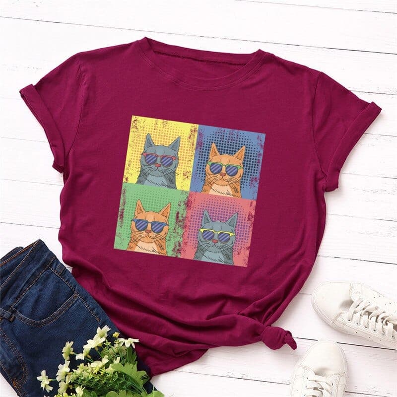 Graphic Kitten O Neck Tee Buddhatrends