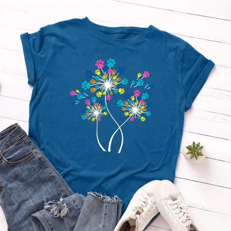 Paw Petals Dandelion Cotton T-Shirt Buddhatrends