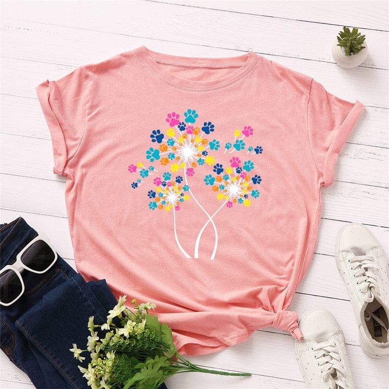 Paw Petals Dandelion Cotton T-Shirt Buddhatrends