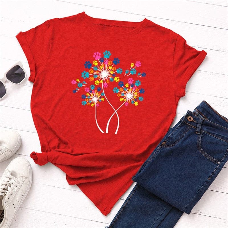 Paw Petals Dandelion Cotton T-Shirt Buddhatrends