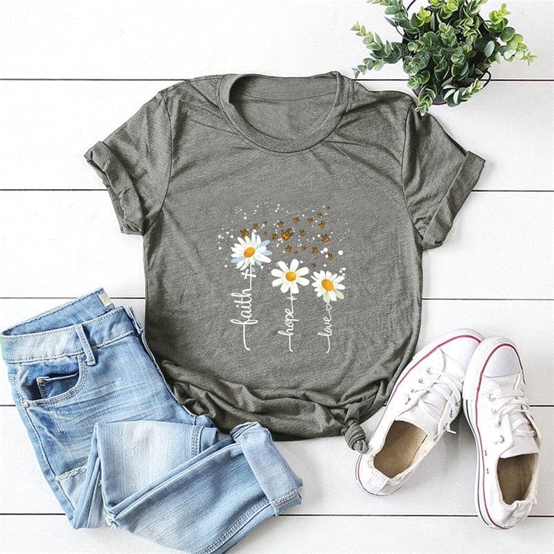 Faith Hope Love Daisy Flowers T-Shirt Buddhatrends