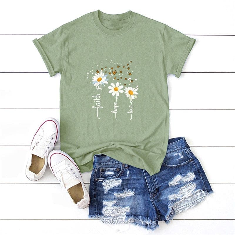 Faith Hope Love Daisy Flowers T-Shirt Buddhatrends