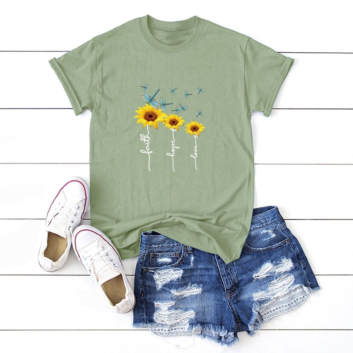 Faith Hope Love Daisy Flowers T-Shirt Buddhatrends