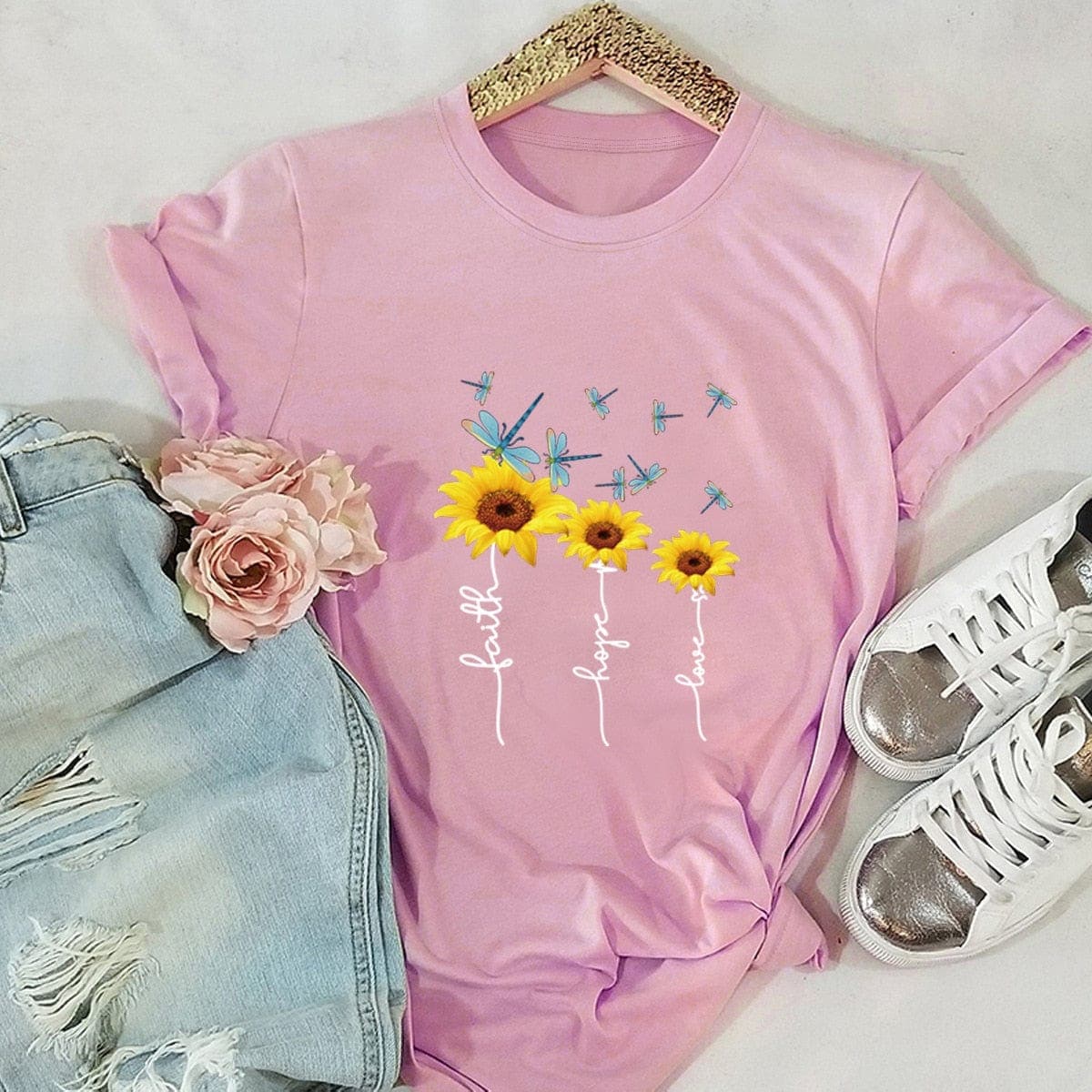 Faith Hope Love Daisy Flowers T-Shirt Buddhatrends