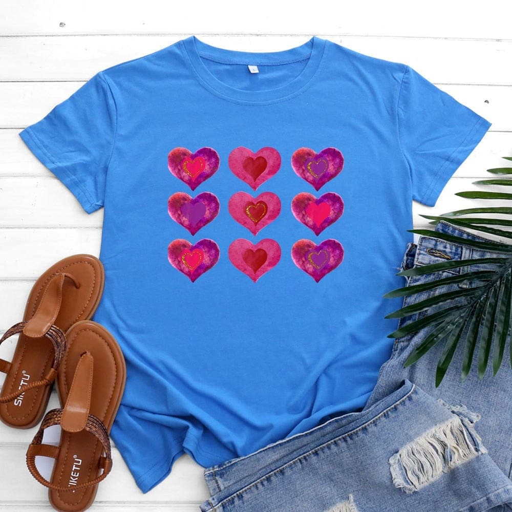 9 Hearts Printed Cotton T-Shirt dylinoshop